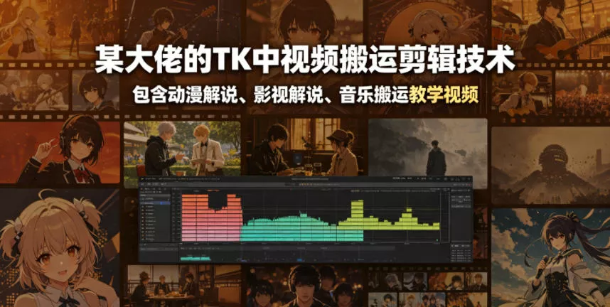 某大佬的TK中视频搬运剪辑技术，包含动漫解说、影视解说、音乐搬运教学视频 - 52网创-52网创