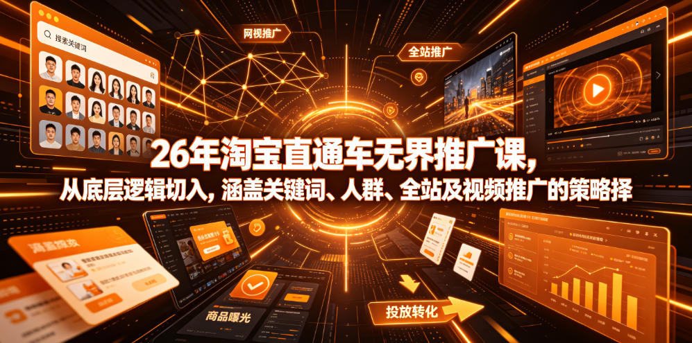 26年淘宝直通车无界推广课，从底层逻辑切入，涵盖关键词、人群、全站及视频推广的策略选择 - 52网创-52网创