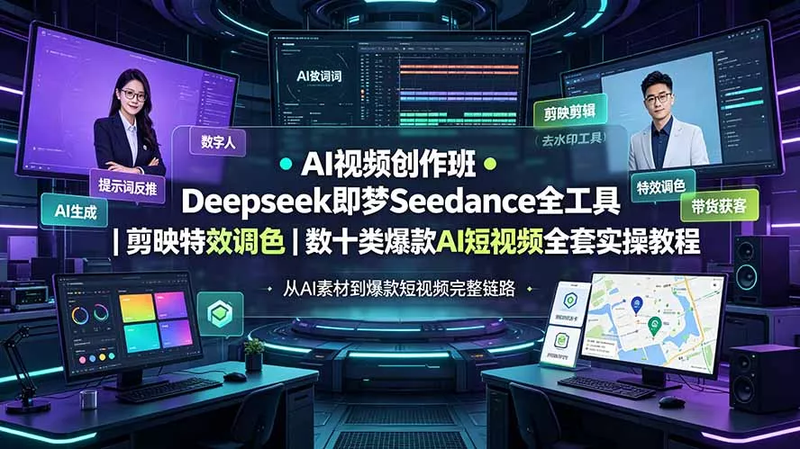 AI视频创作班◆Deepseek即梦Seedance全工具｜剪映特效调色｜数十类爆款AI短视频全套实操教程 - 52网创-52网创