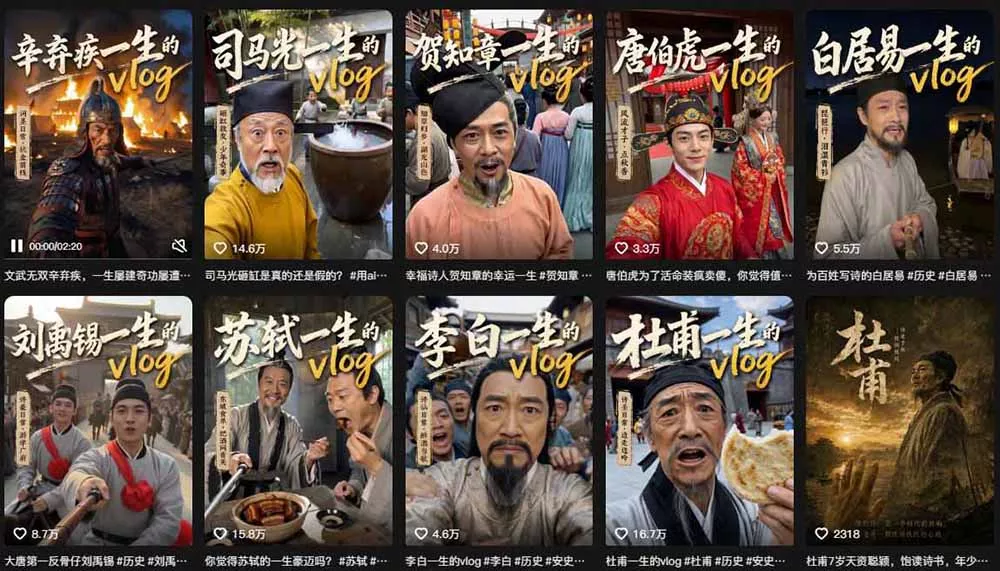 历史人物，诗人一生Vlog教学， AI制作丨伙伴计划丨精选收益丨商单收徒 ，新领域红利期，抓紧做 - 52网创-52网创