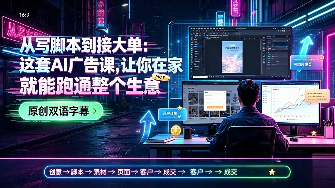 从写脚本到接大单：这套AI广告课，让你在家就能跑通整个生意【原创双语字幕】 - 52网创-52网创