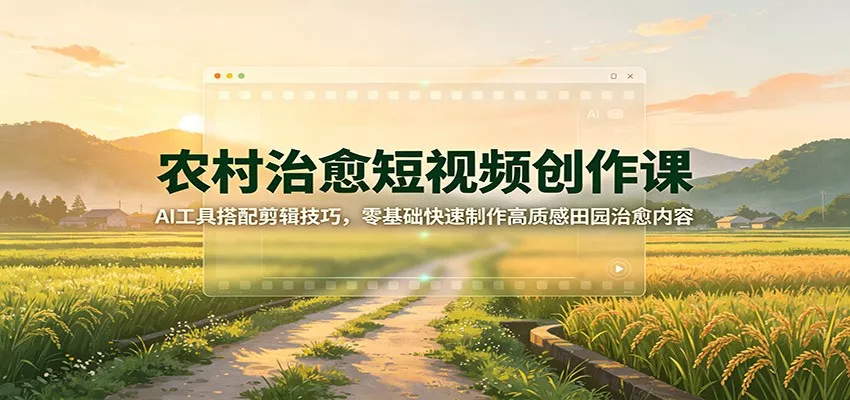 农村治愈短视频创作课：AI工具搭配剪辑技巧，零基础快速制作高质感田园治愈内容 - 52网创-52网创