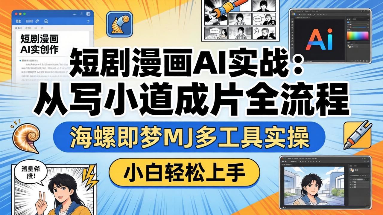 短剧漫画AI实战：从写小说到成片全流程，海螺即梦MJ多工具实操，小白轻松上手 - 52网创-52网创