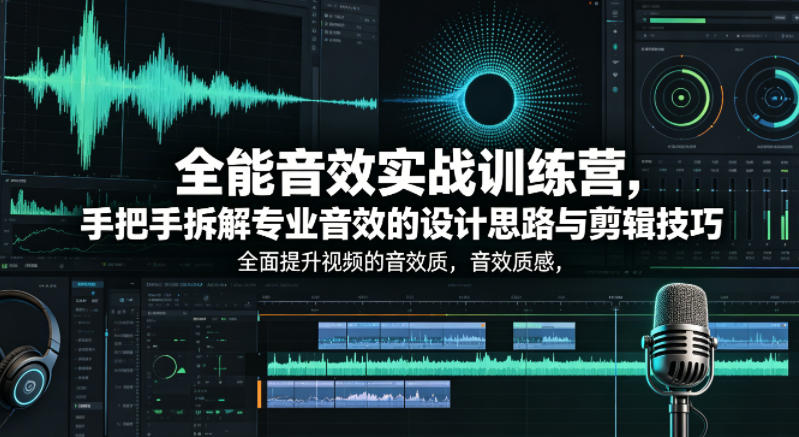 全能音效实战训练营，手把手拆解专业音效的设计思路与剪辑技巧，全面提升视频的音效质感-52网创