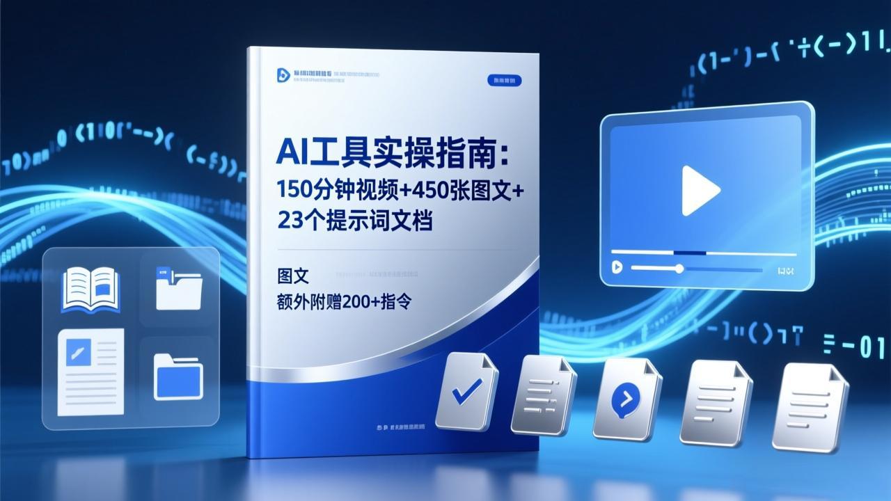 AI工具实操指南：150分钟视频+450张图文+23个提示词文档，额外附赠200+指令-52网创