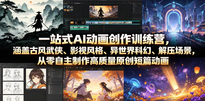 一站式AI动画创作训练营，涵盖古风武侠、影视风格、异世界科幻、解压场景，从零自主制作高质量原创短篇动画(更新) - 52网创-52网创