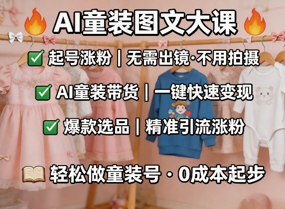 AI童装图文剪辑，某社群童装图文大课，起号涨粉、AI童装带货、爆款选品，无需出镜和拍摄 - 52网创-52网创