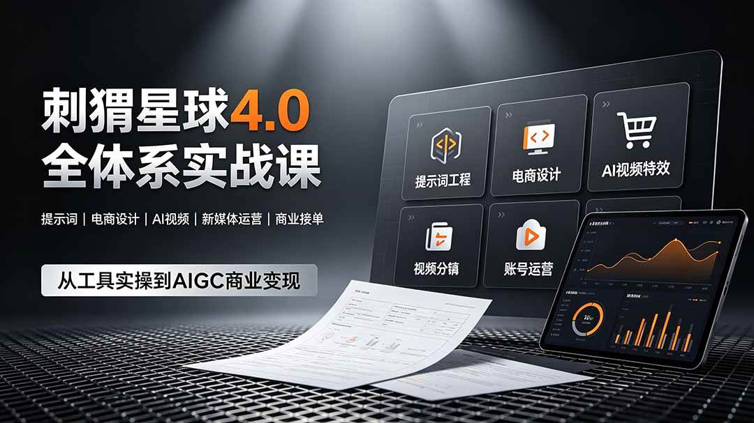 （19224期）刺猬星球4.0全体系实战课，覆盖提示词工程、电商设计、AI视频特效与新媒体运营，一站式掌握AIGC商业核心技能-52网创