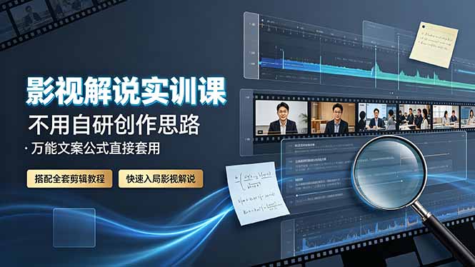 影视解说实训课：不用自研创作思路，万能文案公式直接套用，搭配全套剪辑教程，快速入局影视解说 - 52网创-52网创