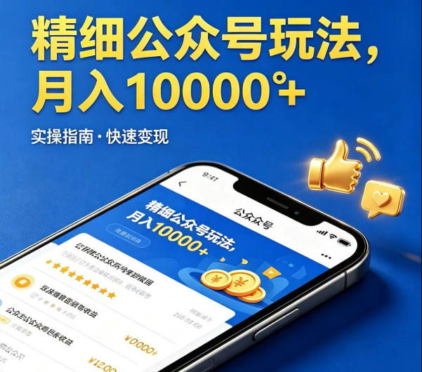 精细化公众号玩法，我们给你提供文章，你来负责发布，收益可观，月入1W+【揭秘】-52网创