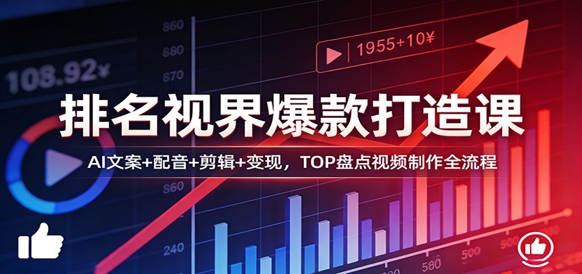 排名视界爆款打造课：AI文案+配音+剪辑+变现，TOP盘点视频制作全流程 - 52网创-52网创