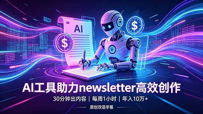 （18279期）做newsletter怕费时间？AI工具帮你30分钟出内容，每周1小时，年入10万+【原创双语字幕】-52网创