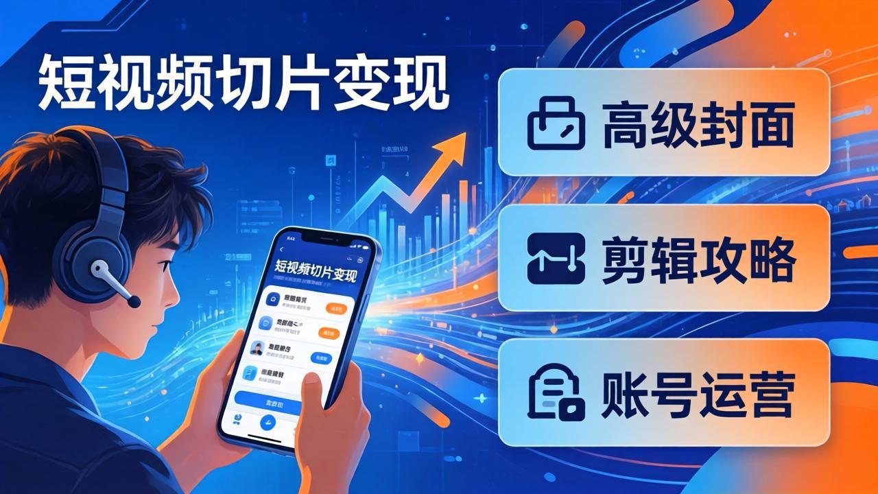 短视频切片变现速成班2.0：高级封面+剪辑攻略+账号运营，0基础小白快速入局副业-52网创