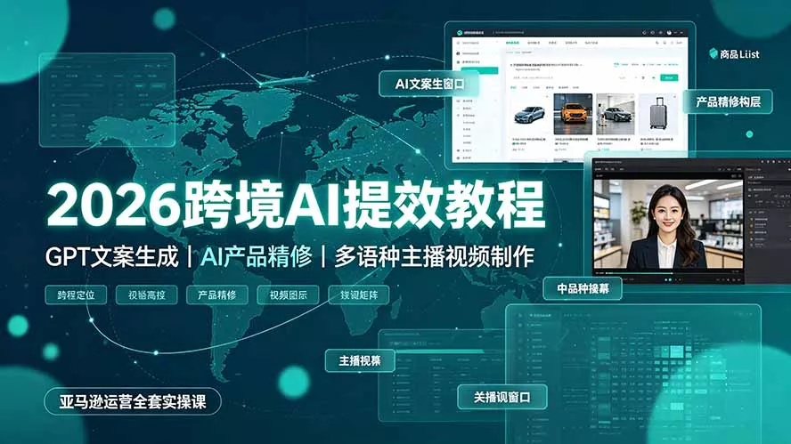 2026跨境AI提效教程·GPT文案生成｜AI产品精修｜多语种主播视频制作，亚马逊运营全套实操课 - 52网创-52网创