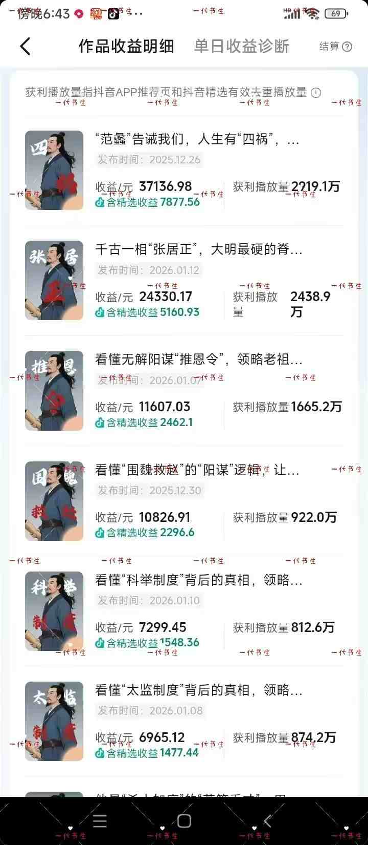 抖音300w粉丝博主的政史类科普视频教学，有大流量扶持，拿伙伴伙伴+精选独家双份收益-52网创