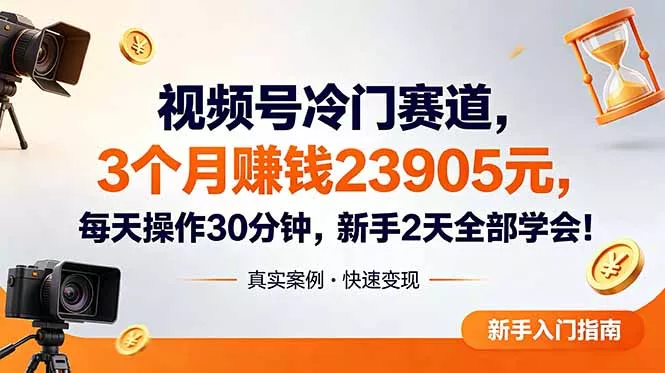 视频号冷门赛道，3个月变现23905元，新手2天学会 每天操作30分钟！ - 52网创-52网创