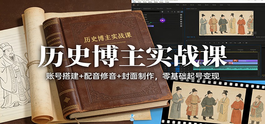 历史博主实战课:账号搭建+配音修音+封面制作,零基础起号变现-52网创