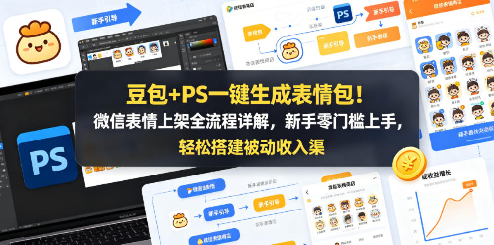 豆包+PS一键生成表情包！微信表情上架全流程详解，新手零门槛上手，轻松搭建被动收入渠道-52网创