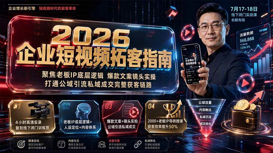 （19667期）2026企业短视频拓客指南：聚焦老板IP底层逻辑，爆款文案镜头实操，打通公域引流私域成交完整获客链路 - 52网创-52网创