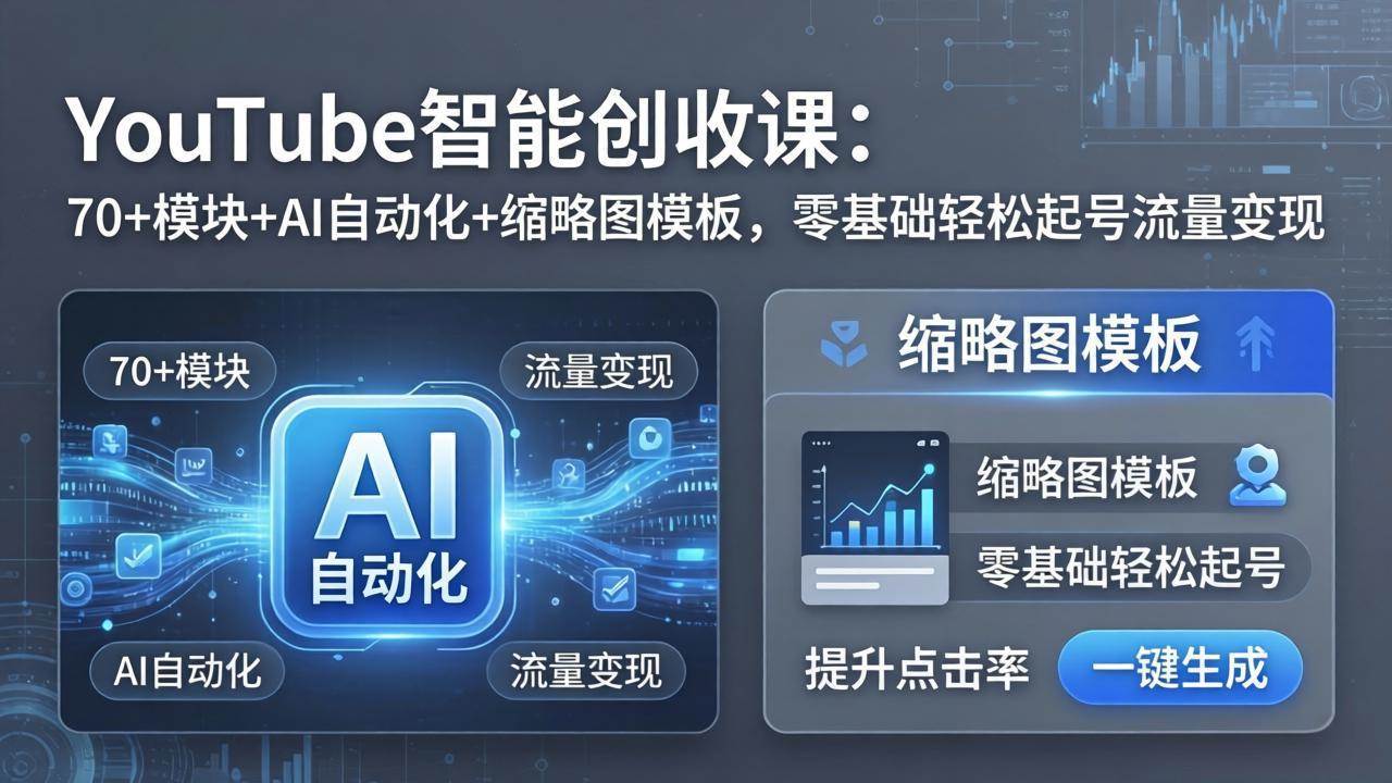 （17926期）YouTube智能创收课：70+模块+AI自动化+缩略图模板，零基础轻松起号流量变现 - 52网创-52网创
