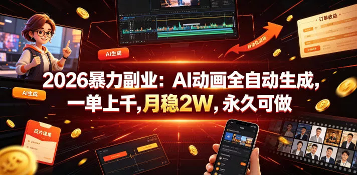 2026暴力副业：AI动画全自动生成，一单上千，月稳2W，永久可做【揭秘】 - 52网创-52网创