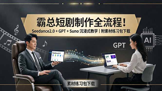 霸总短剧制作全流程！Seedance2.0 + GPT + Suno 沉浸式教学｜附素材练习包下载 - 52网创-52网创