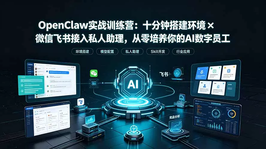 OpenClaw实战特训营：十分钟搭建环境×微信飞书接入私人助理，从零培养你的AI数字员工 - 52网创-52网创