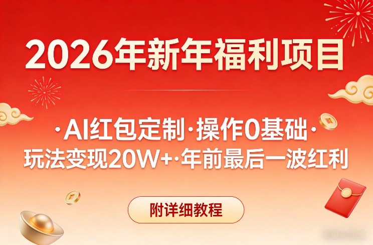新年福利项目，AI红包定制，操作0基础，玩法变现20W+年前最后一波红利，附详细教程 - 52网创-52网创