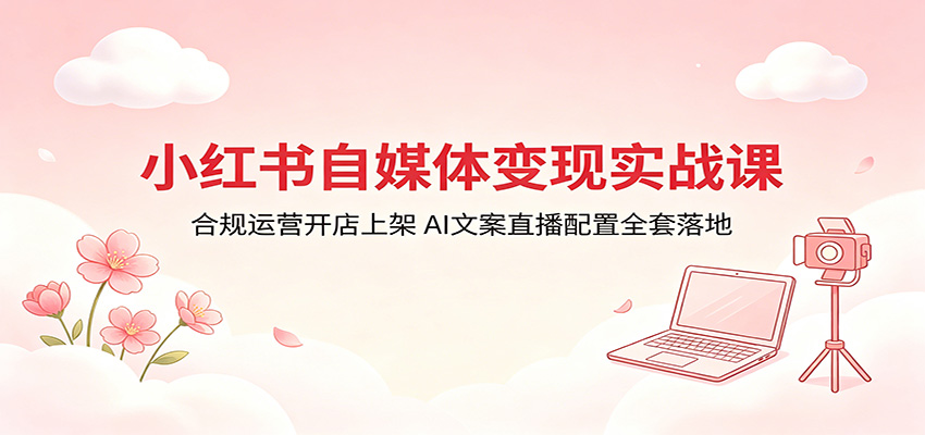 小红书自媒体变现实战课：合规运营开店上架，AI文案直播配置全套落地 - 52网创-52网创