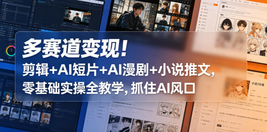 多赛道变现！剪辑+AI短片+AI漫剧+小说推文，零基础实操全教学，抓住AI风口-52网创