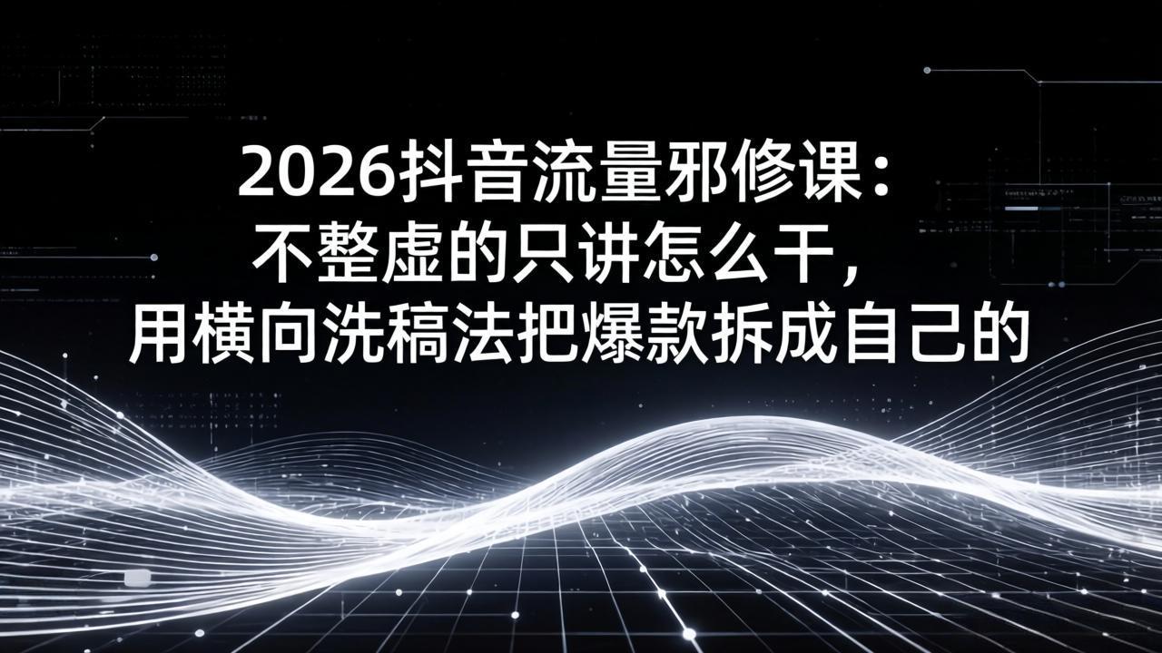 2026抖音流量邪修课：不整虚的只讲怎么干，用横向洗稿法把爆款拆成自己的 - 52网创-52网创