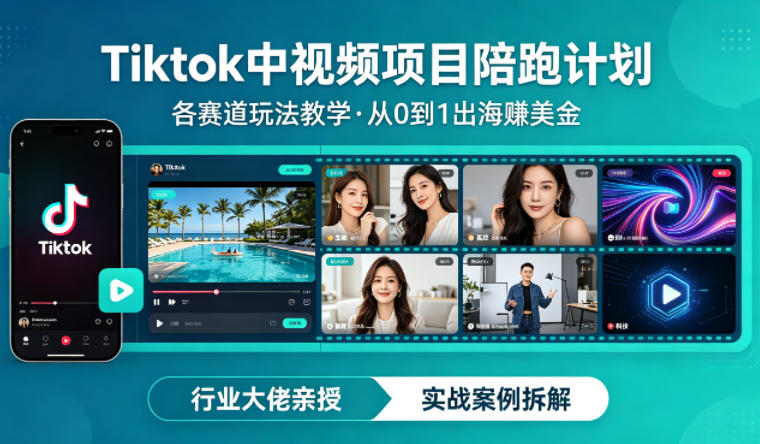 某大佬的Tiktok中视频项目陪跑，涵盖TK各个赛道玩法教学，从0到1出海賺美金 - 52网创-52网创