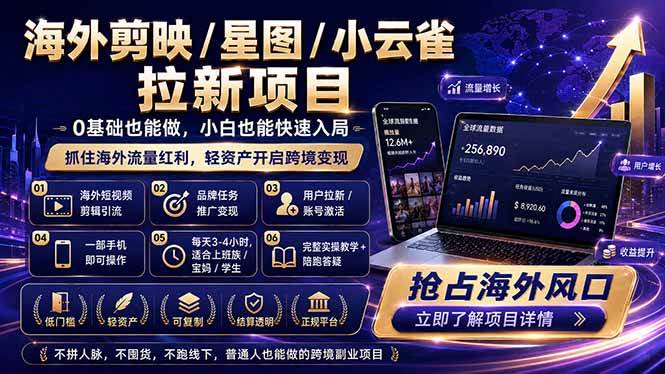 （18567期）海外剪映 / 星图 / 小云雀拉新项目 普通人也能上手的跨境流量变现副业 - 52网创-52网创