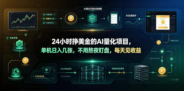 24小时挣美金的AI量化项目，单机日入几十美刀，不用熬夜盯盘，每天见收益【揭秘】-52网创