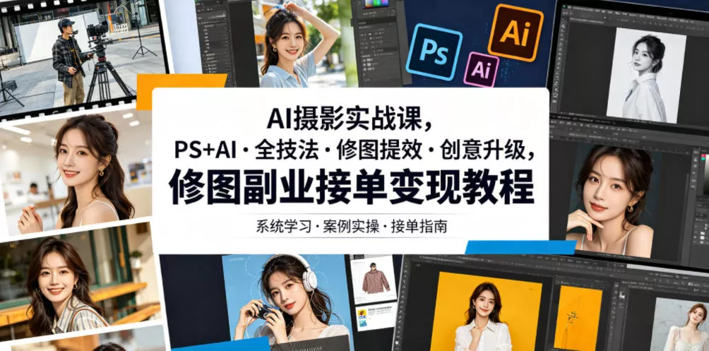 AI摄影实战课，PS+AI・全技法・修图提效・创意升级，修图副业接单变现教程 - 52网创-52网创