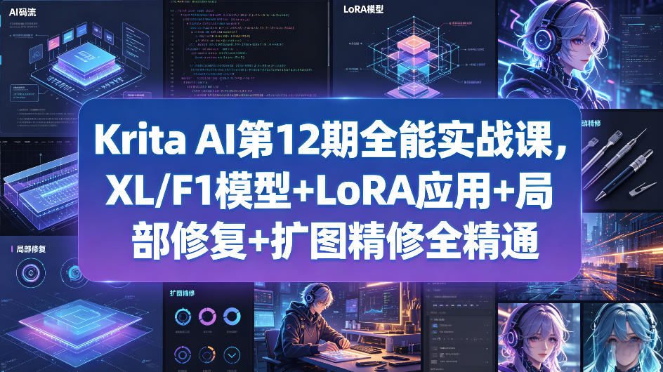 Krita AI第12期全能实战课，XL/F1模型+LoRA应用+局部修复+扩图精修全精通 - 52网创-52网创