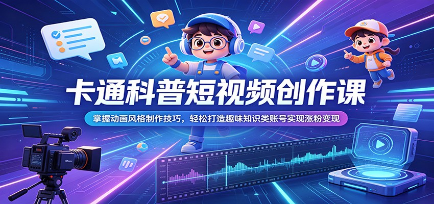 卡通科普短视频创作课：掌握动画风格制作技巧，轻松打造趣味知识类账号实现涨粉变现 - 52网创-52网创