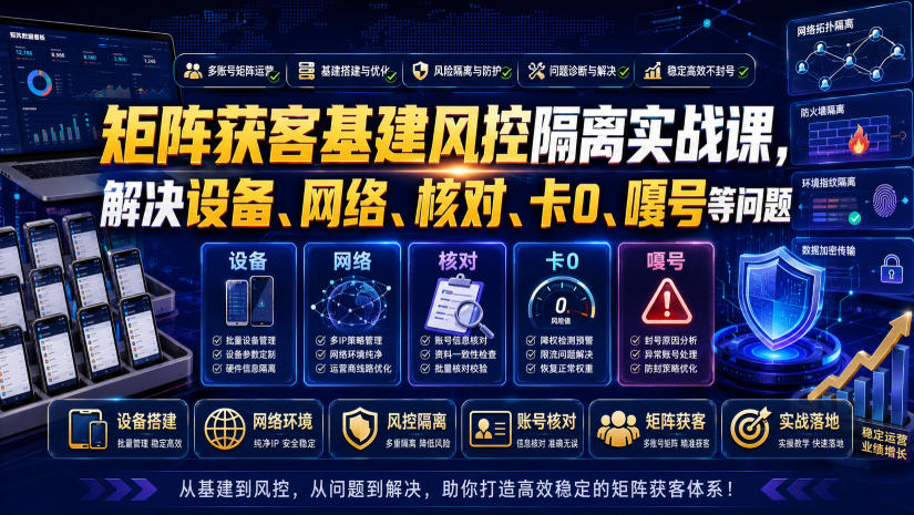 矩阵获客基建风控隔离实战课，解决设备、网络、核对、卡0、嘎号等问题 - 52网创-52网创
