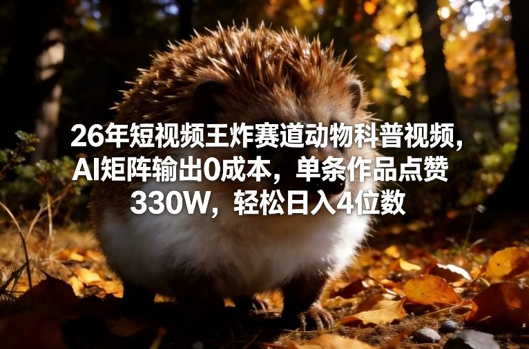 26年短视频王炸赛道动物科普视频，AI矩阵输出0成本，单条作品点赞330W，轻松日入4位数 - 52网创-52网创