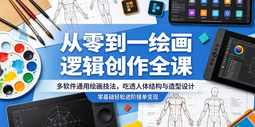 从零到一绘画逻辑创作全课，多软件通用绘画技法，吃透人体结构与造型设计，零基础轻松进阶接单变现 - 52网创-52网创