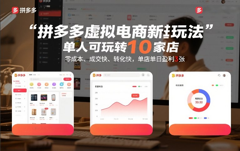 拼多多虚拟电商新玩法，单人可玩转10家店，零成本、成交快、转化快，单店单日盈利3张【揭秘】-52网创