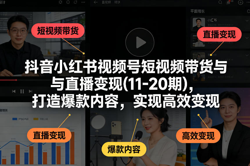 抖音小红书视频号短视频带货与直播变现(10-21期)，打造爆款内容，实现高效变现（更新05月）-52网创
