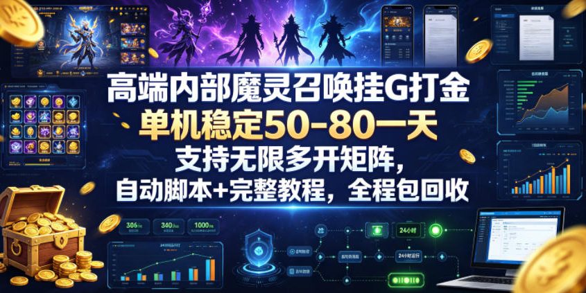 高端内部魔灵召唤挂G打金，单机稳定50-80一天，支持无限多开矩阵，自动脚本+完整教程，全程包回收【揭秘】 - 52网创-52网创