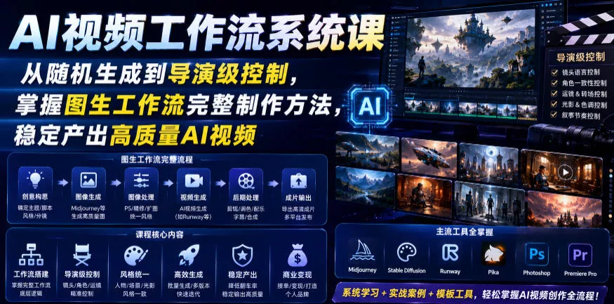 AI视频工作流系统课，从随机生成到导演级控制，掌握图生工作流完整制作方法，稳定产出高质量AI视频-52网创