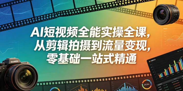 AI短视频全能实操全课，从剪辑拍摄到流量变现，零基础一站式精通-52网创