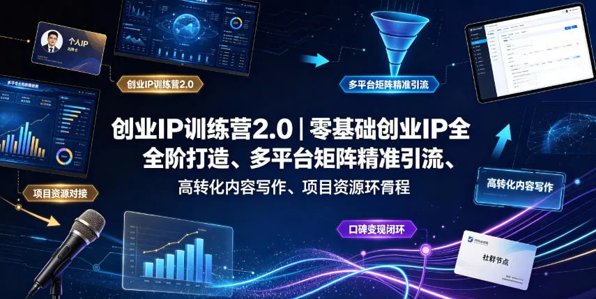 创业IP训练营2.0｜零基础创业IP全阶打造、多平台矩阵精准引流、高转化内容写作、项目资源对接与口碑变现闭环课程 - 52网创-52网创
