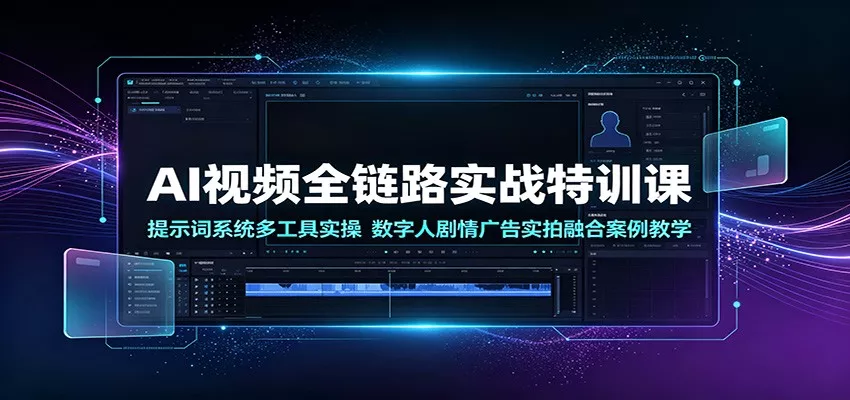 AI视频全链路实战特训课：提示词系统多工具实操，数字人剧情广告实拍融合案例教学 - 52网创-52网创