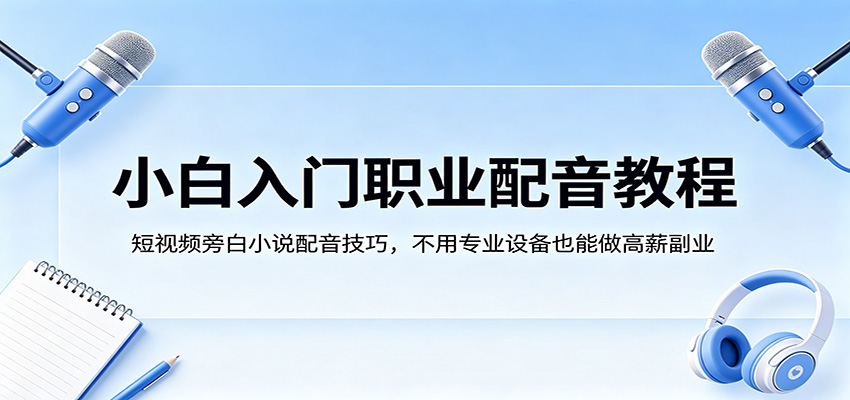 小白入门职业配音教程，短视频旁白小说配音技巧，不用专业设备也能做高薪副业 - 52网创-52网创