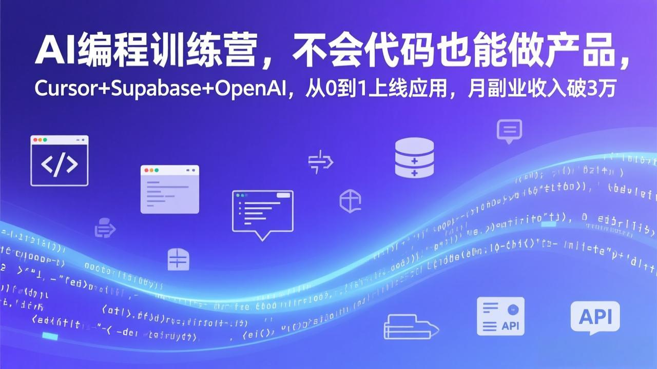 AI编程训练营，不会代码也能做产品，Cursor+Supabase+OpenAI，从0到1上线应用，月副业收入破3万 - 52网创-52网创