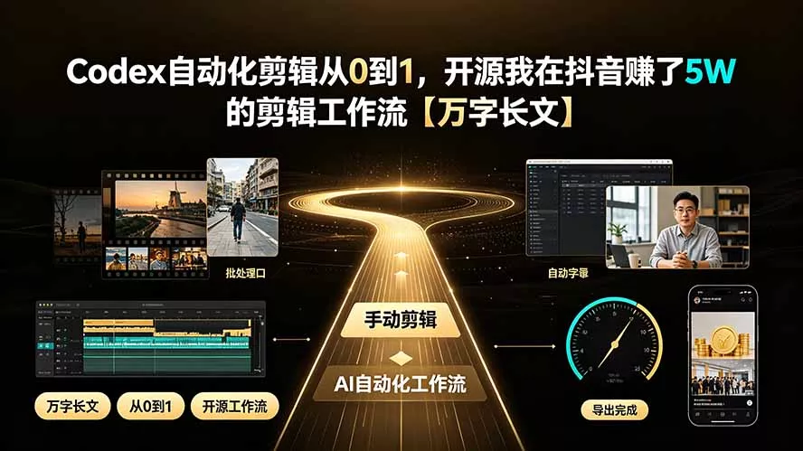 Codex自动化剪辑从0到1，开源我在抖音赚了5W 的剪辑工作流【万字长文】 - 52网创-52网创